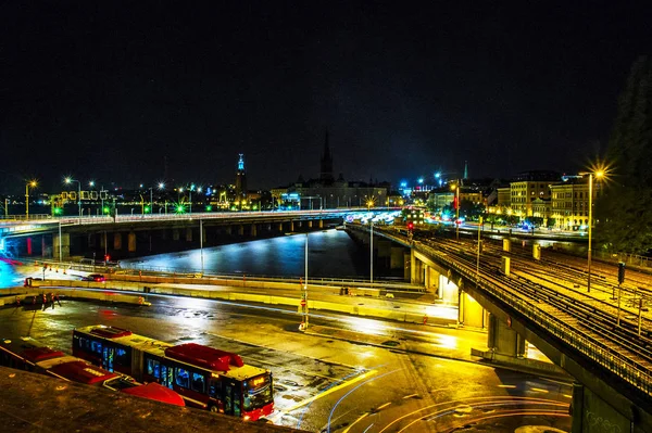 Circulation Dans Ville Nuit Dans Lumière Vive — Photo