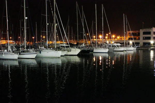 Yachten Der Marina Bei Nacht Verblassten Licht — Stockfoto