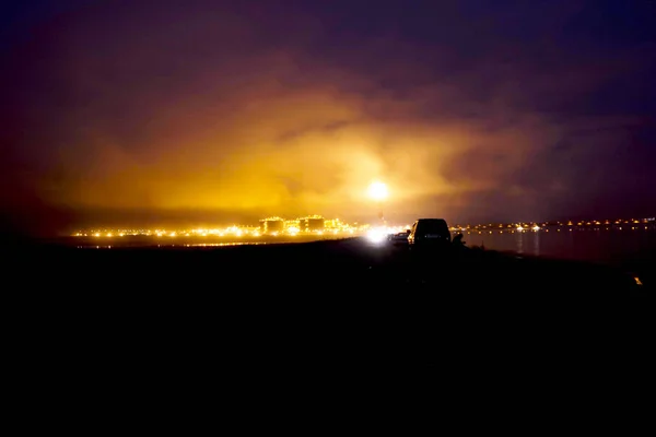 Pôr Sol Cidade Luz Desvanecimento — Fotografia de Stock