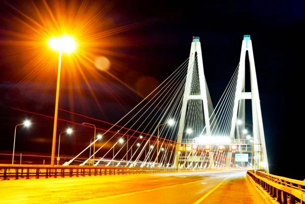 Brücke Der Nacht Wenig Hellem Licht — Stockfoto