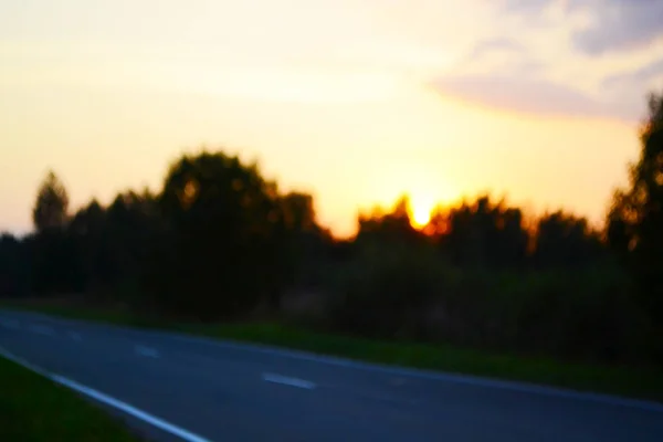 Paisaje Con Carretera Puesta Sol Una Luz Bastante Brillante —  Fotos de Stock