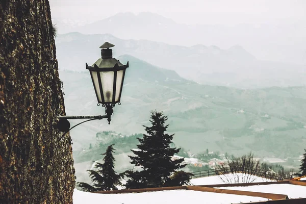 street lamp in the park in not very bright light