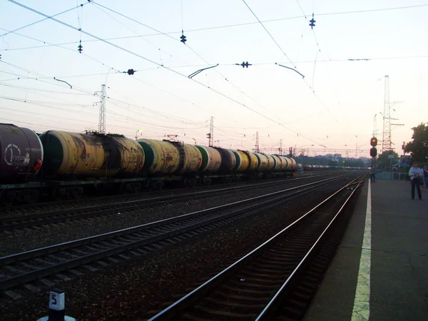 Trein Het Station Niet Fel Licht — Stockfoto