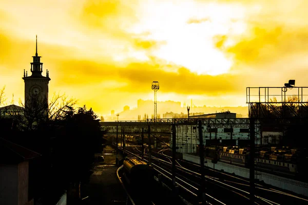 Vue Ville Nuit Dans Une Lumière Vive — Photo