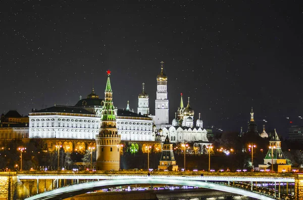 Vue Nuit Kremlin Russie Moscou Dans Lumière Pas Lumineuse — Photo