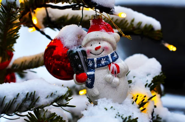 Snowman Christmas Tree Faded Light — Stock Photo, Image