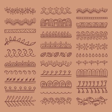 Mehndi stil vektör bölücüler. Blog post dekorasyon için yaratıcı elle çizilmiş kenarlık kümesi. Hint Restoran menü tasarımı için dekoratif satırlar. Mükemmel iş için.