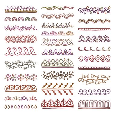 Mehndi stil vektör bölücüler. Blog post dekorasyon için yaratıcı elle çizilmiş kenarlık kümesi. Hint Restoran menü tasarımı için dekoratif satırlar. Mükemmel iş için.