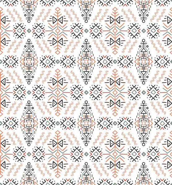 エスニック スタイルでシームレスなパターンをベクトルします 創造的な部族の無限飾り テキスタイル デザイン 包装紙 壁紙またはサイトの背景に最適です トレンディな手描き自由奔放に生きるタイル — ストックベクタ