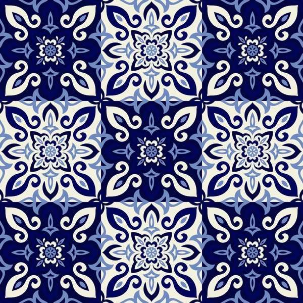 Azulejos Tile Vector Seamless Pattern — Stock Vector