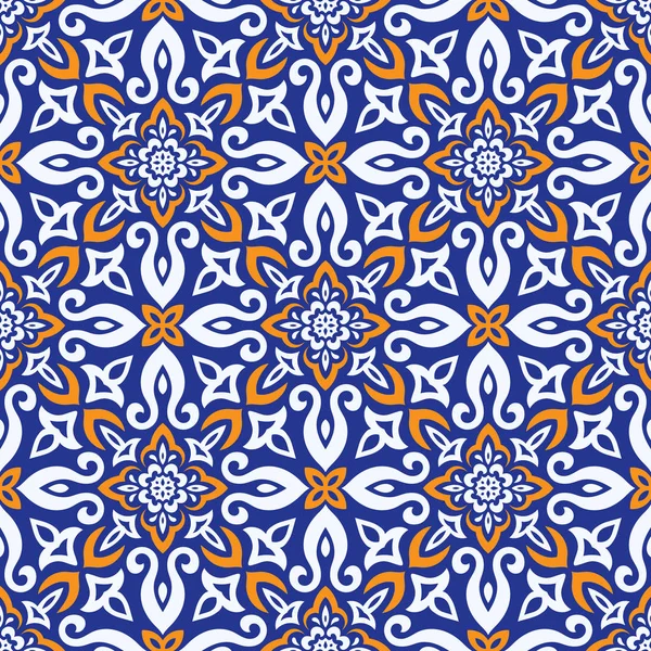 Azulejos Tile Vector Seamless Pattern — Stock Vector