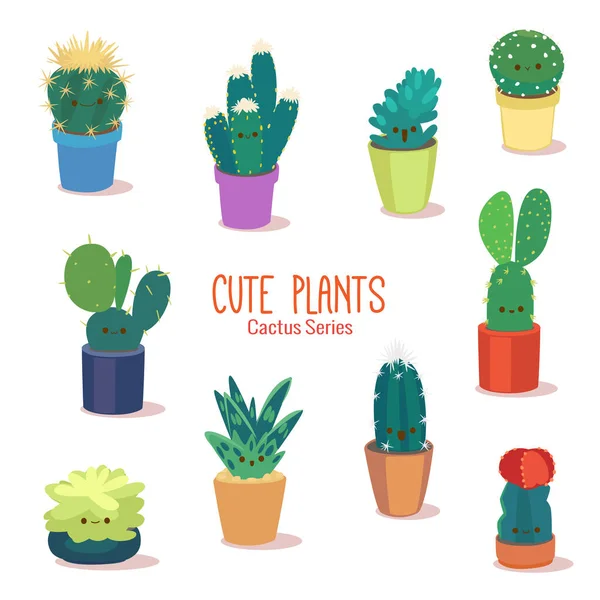 Söt Kaktus Serie Med Färgglada Och Roliga Personlighet Varje Att — Stock vektor