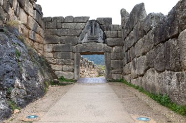 Mycenae, Tunç Çağı Greece, Yunanistan, Avrupa'nın tek bilinen anıtsal heykel aslan kapıda