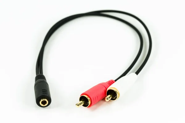 Cable Cable Audio Con Conectores Dorados Aislados Sobre Fondo Blanco —  Fotos de Stock