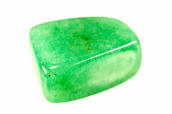 Zelená Spatřen Mléčně Bubnové Leštěné Avanturinem Oblázky Izolovaných Bílém Pozadí — Stock fotografie