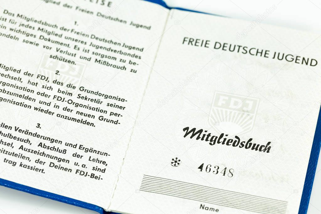 membership card of the Free German Youth