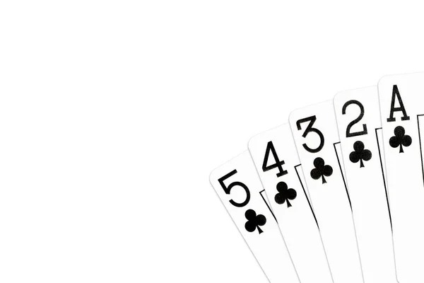 Poker Hand Hoog Straight Flush Stalen Velg Clubs — Stockfoto