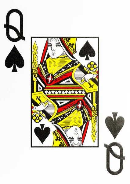 Large Index Playing Card Queen Spades American Deck — Stock Photo, Image
