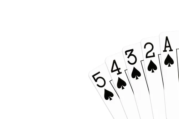 Pokerhand High Straight Flush Stahlrad Pik — Stockfoto