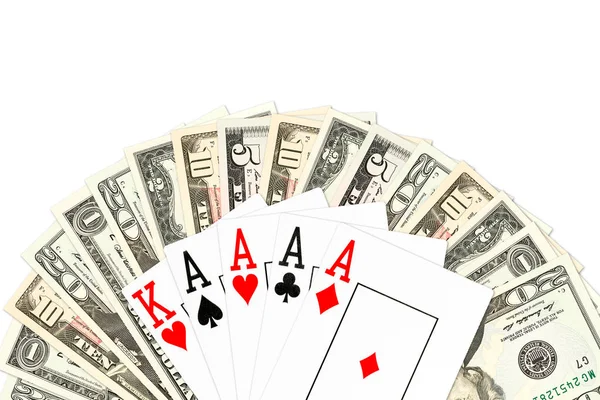 Poker Hand Four Kind Aces Dollar Bank Notes — Stock Photo, Image