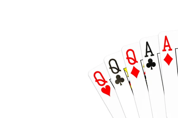 Pokerhand Volles Haus Von Königinnen Und Assen — Stockfoto