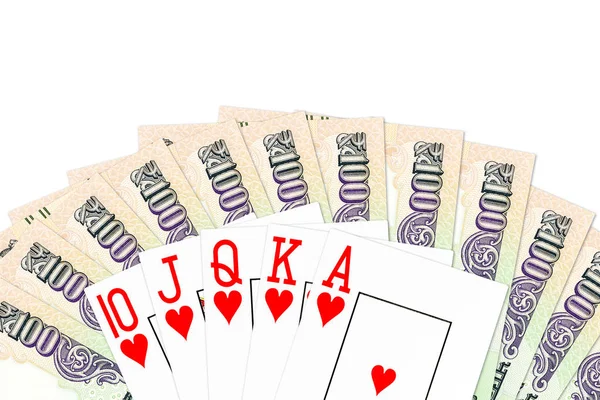 Poker Royal Flush Hint Rupisi Banka Notları Beyaz Arka Plan — Stok fotoğraf