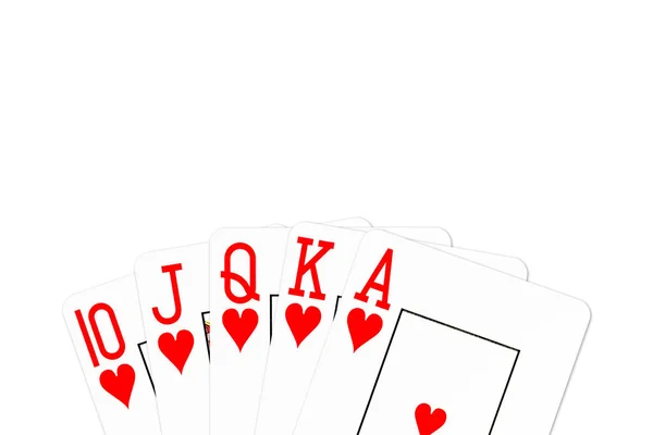 Poker Royal Flush Beyaz Arka Plan Üzerinde Izole Kalp Içinde — Stok fotoğraf