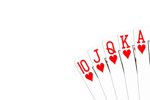 Mão Poker Royal Flush Corações Isolados Fundo Branco — Fotografia de Stock