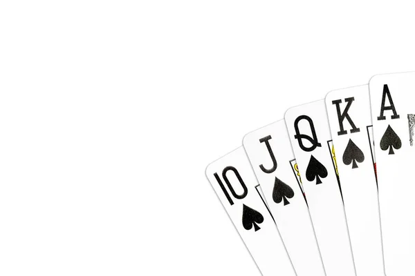 Pokerhand Royal Flush Pik Isoliert Auf Weißem Hintergrund — Stockfoto
