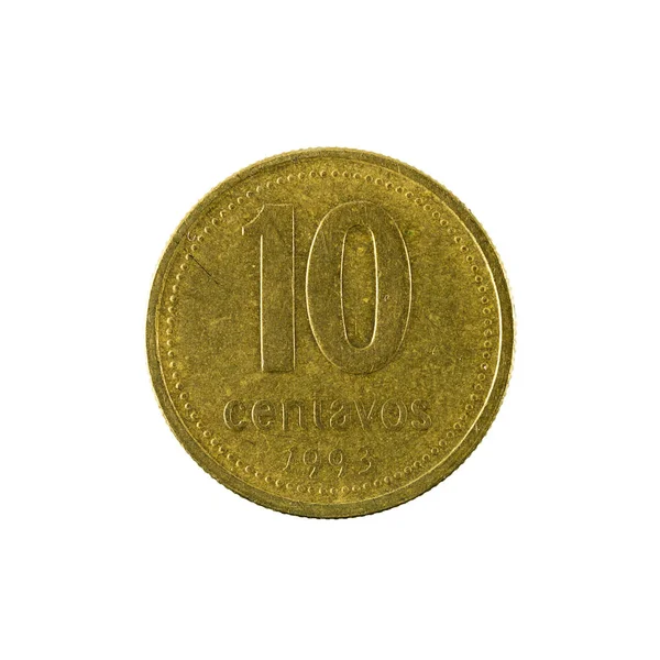 Argentinských Oběžné Mince 1993 Líci Izolovaných Bílém Pozadí — Stock fotografie