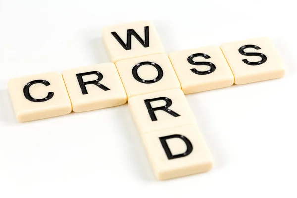 Palavra Crossword Placas Plástico Isoladas Fundo Branco Com Espaço Cópia — Fotografia de Stock