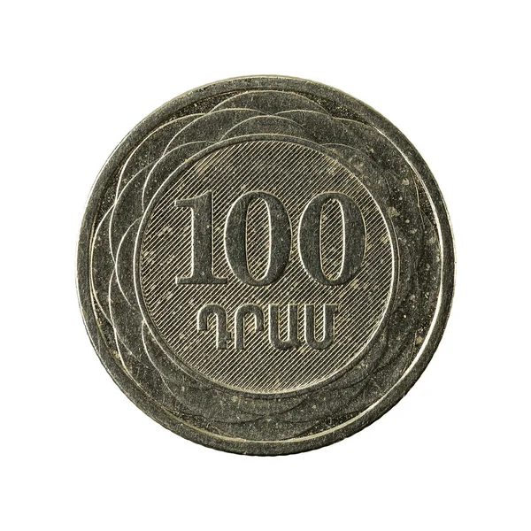 100 Armenian Dram Coin 2003 Anverso Isolado Sobre Fundo Branco — Fotografia de Stock