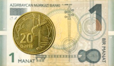 Azerbaycan 20 qepik jeton 1 Azerbaycan Manatı banknot karşı