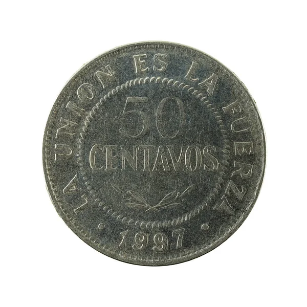 Moneda Centavo Boliviano 1997 Anverso Aislado Sobre Fondo Blanco —  Fotos de Stock