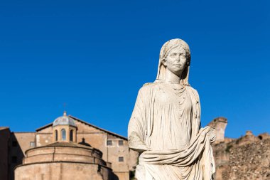 Roma Forumu mavi gökyüzü, Roma, İtalya, Europe, Vesta bakiresi heykeli