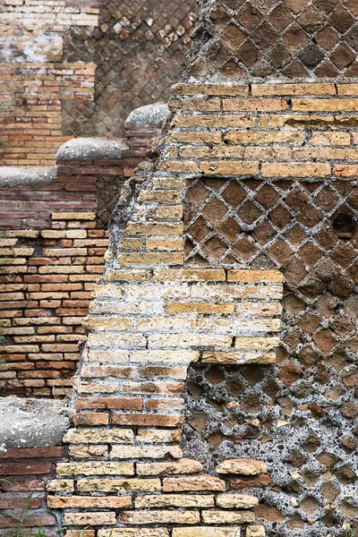 Κατασκευή Τοίχων Διάφορα Ρωμαϊκά Τούβλα Ostia Antica Ιταλία — Φωτογραφία Αρχείου
