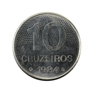 Beyaz arka plan üzerinde izole 10 Brezilya cruzeiro sikke (1984) yüz