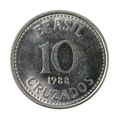 Beyaz arka plan üzerinde izole 10 Brezilya cruzeiro sikke (1988) yüz