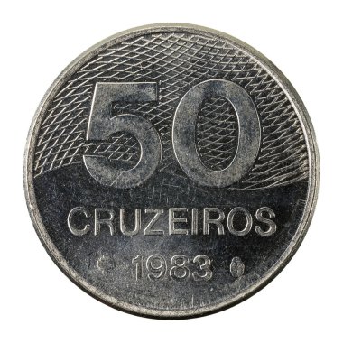 Beyaz arka plan üzerinde izole 50 Brezilyalı cruzeiro sikke (1983) yüz