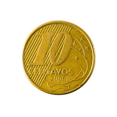 Beyaz arka plan üzerinde izole 10 Brezilya centavo sikke (2006) yüz