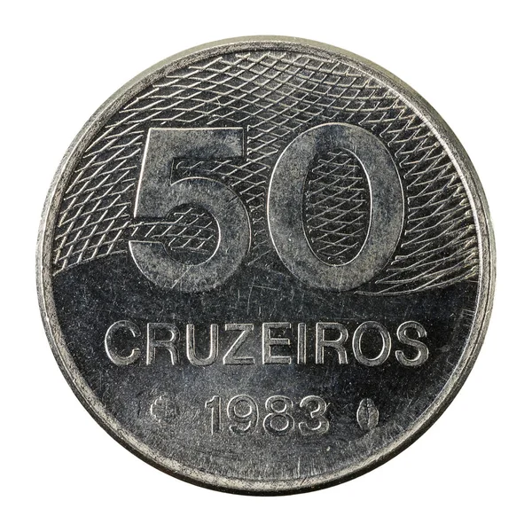 Beyaz arka plan üzerinde izole 50 Brezilyalı cruzeiro sikke (1983) yüz