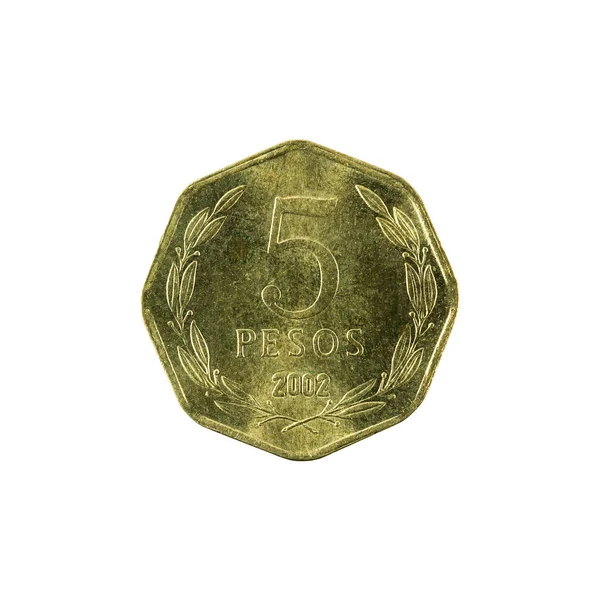 Chileense Peso Munt 2002 Voorzijde Geïsoleerd Witte Achtergrond — Stockfoto