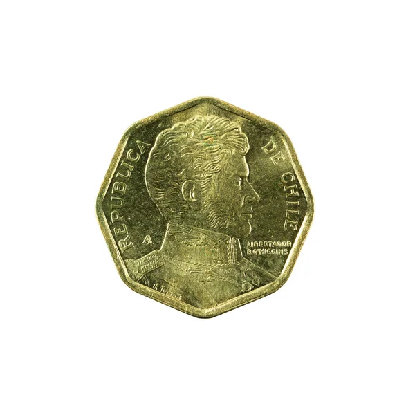 Chilenische Peso Münze 2002 Rückseitig Isoliert Auf Weißem Hintergrund — Stockfoto