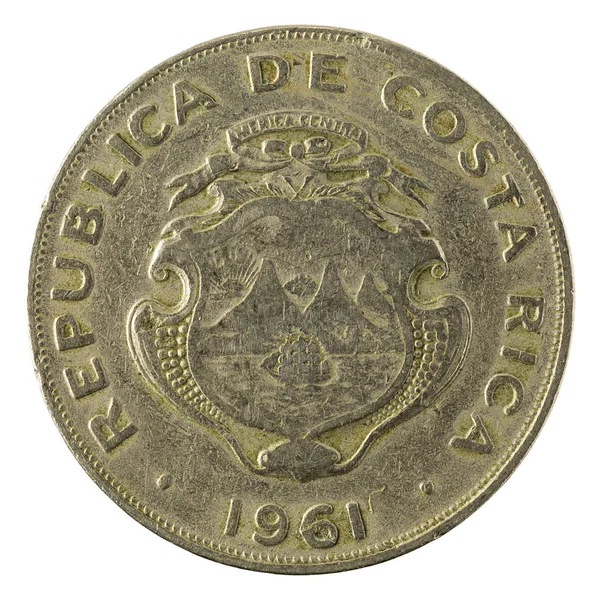 Una Moneda Dos Puntos Costarricense 1961 Aislada Sobre Fondo Blanco —  Fotos de Stock