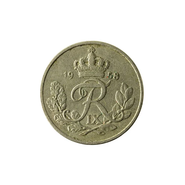 Moneda Color Danés 1958 Inversa Aislada Sobre Fondo Blanco — Foto de Stock