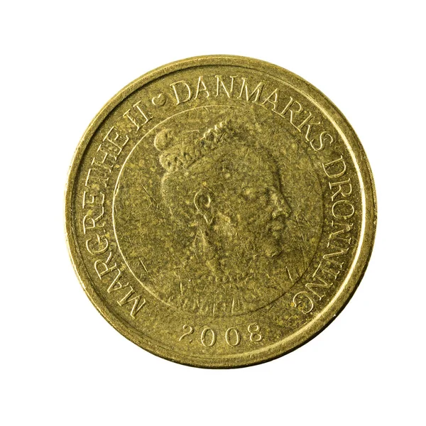 Duński Krone Monet 2008 Tyłu Białym Tle — Zdjęcie stockowe