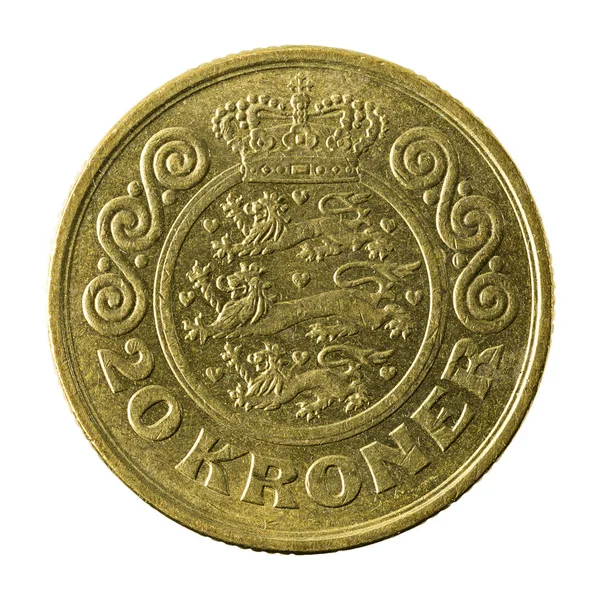 Moneda Coronas Danesas 1991 Anverso Aislado Sobre Fondo Blanco — Foto de Stock