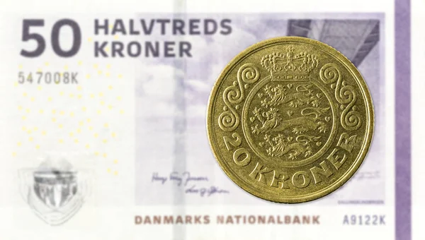 Mince Dánská Koruna Proti Poznámka Dánská Koruna — Stock fotografie