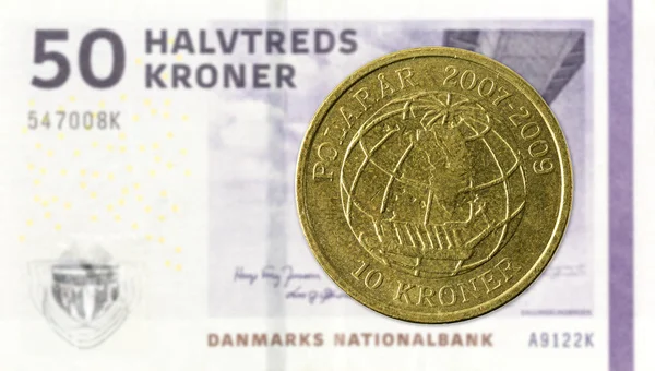 Mince Dánská Koruna Proti Poznámka Dánská Koruna — Stock fotografie