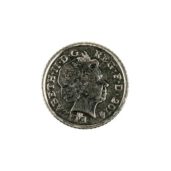 Ять Британських Монет Пенсів 2014 Ізольовані Білому Тлі — стокове фото